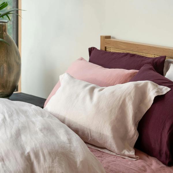 Blush Pink French Linen 40cm Deep Fitted Sheets in a styled bedroom 3 | Soak and Sleep