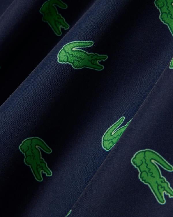 Lacoste Mid Length Crocodile Print Mens Swim Trunks - Navy Blue 166 | CHO | Designer Mens Swim Shorts