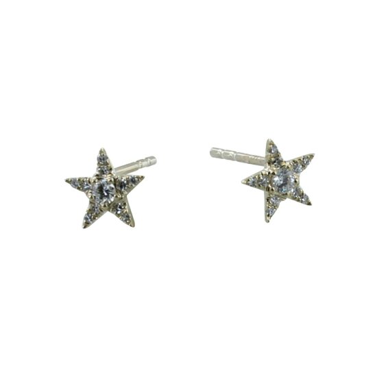 Reeves & Reeves 14K Solid Yellow Gold and Diamond Star Stud Earrings