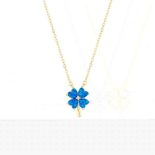 Spero London Blue Opal Four Leaf Clover Sterling Silver Necklace