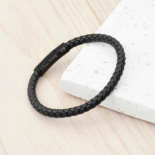 Personalised Men's Leather Bracelet - close-up detail
