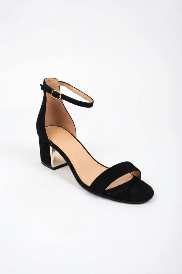 Zara Womens Ankle Strap Block Heel Sandals - BLACK