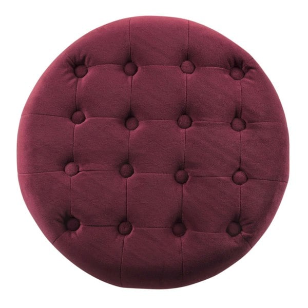 Luxury Living Cambridge Tufted Round Storage Ottoman Footstool - Berry Merlot