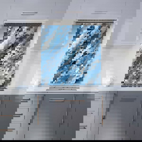 Warren Reed - Designer Blue And Grey Canvas Brushstrokes Kitchen Splashback