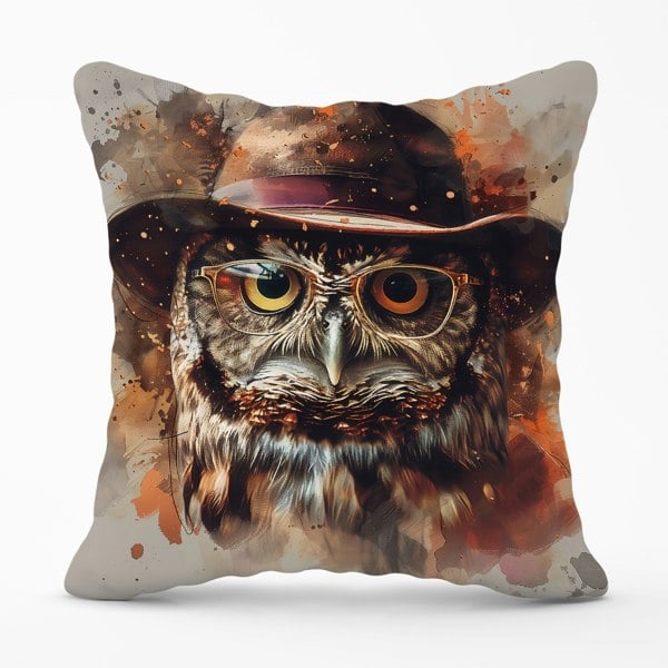 Warren Reed Owl With Hat And Glasses Cushions