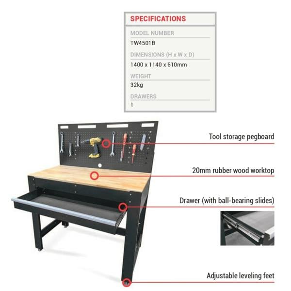 Phoenix Safe Phoenix TW4501B Premium Tool Workbench with rubber wood work surface