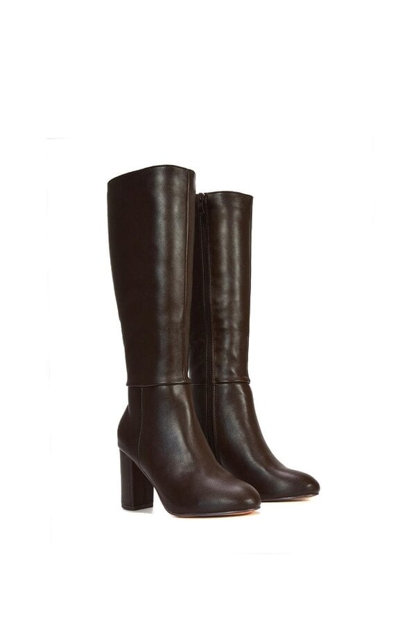 XY LONDON Knee High Block Heeled Boots With Zip Fastening
