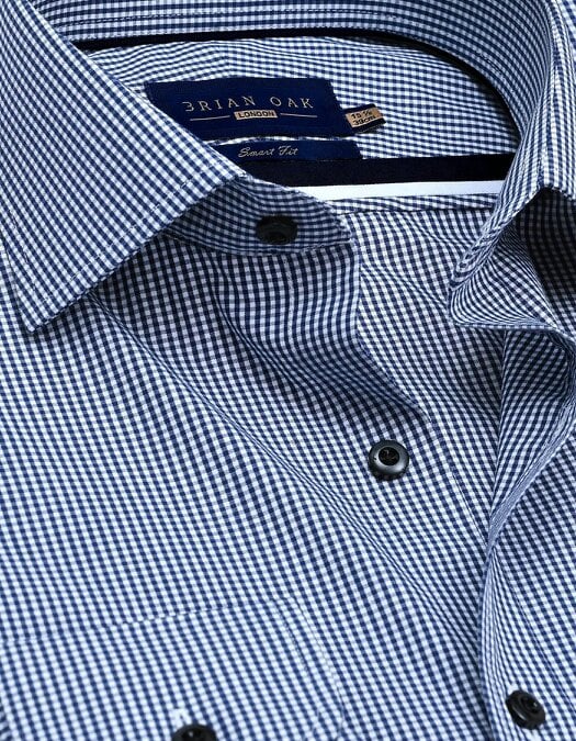 Men's Navy Checkered Dress Shirt