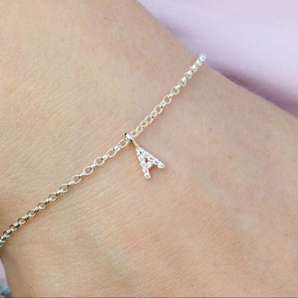 Mylee London Crystal Initial Dainty Chain Bracelet
