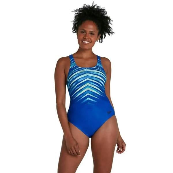 Speedo Digital Placement Medalist blue swimsuit with geometric pattern