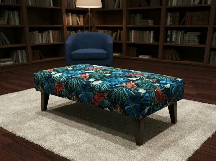 ISTOOLS Blue Jungle Floral Ottoman Bench – Multi-Use Footstool & Coffee Table UK Handmade - 30 x 20 Inches (76 x 51cm)