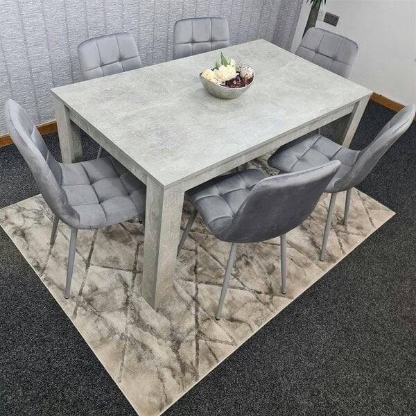 Kosy Koala Modern Stone Grey Effect Dining Table Set With 6 Velvet Chairs Dining Room Furniture Set