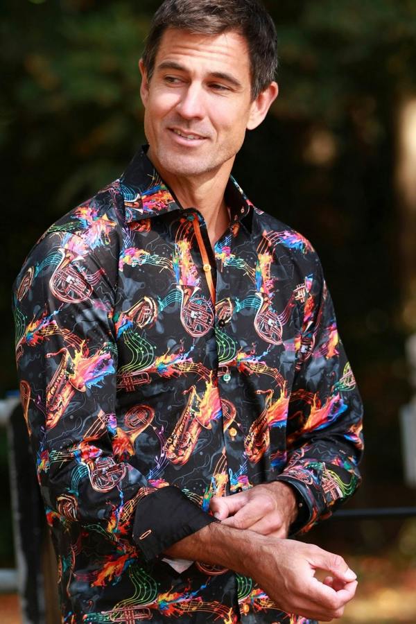 WIND INSTRUMENTS AND PAINT SPLASH PRINT SHIRT – Premium Men's Patterned Shirt by Claudio Lugli | Bold Design, Tailored Fit, Best Printed Shirts