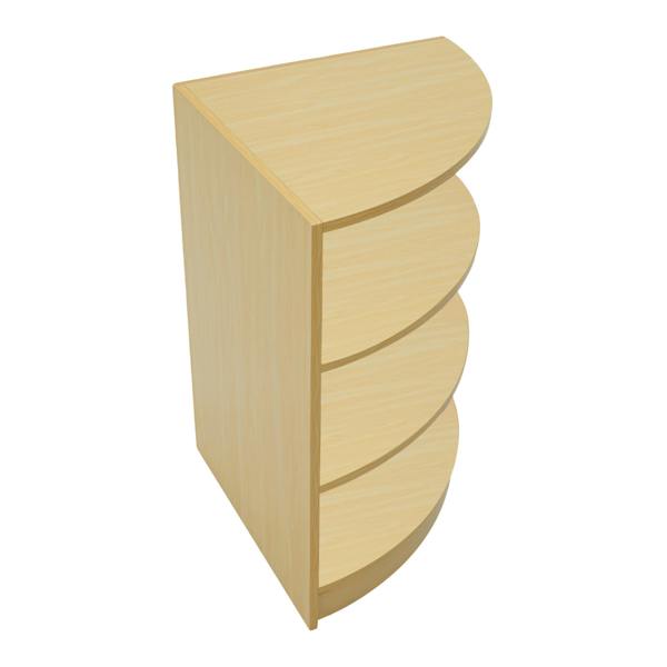 Theia LED Shop Counter Set in maple features a sleek, curved design with four spacious shelves for organized display and storage