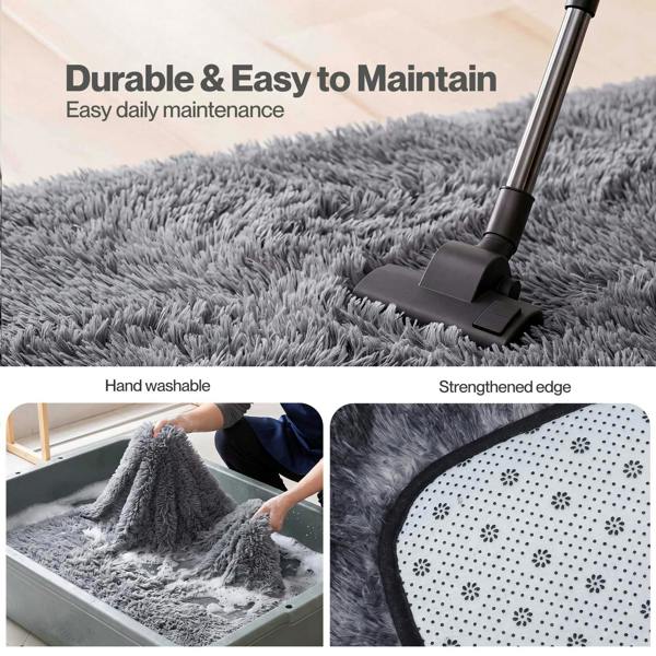 Marlow Rug Fluffy Soft Pile Carpet Non Slip Anti Shedding for Living Room Grey
