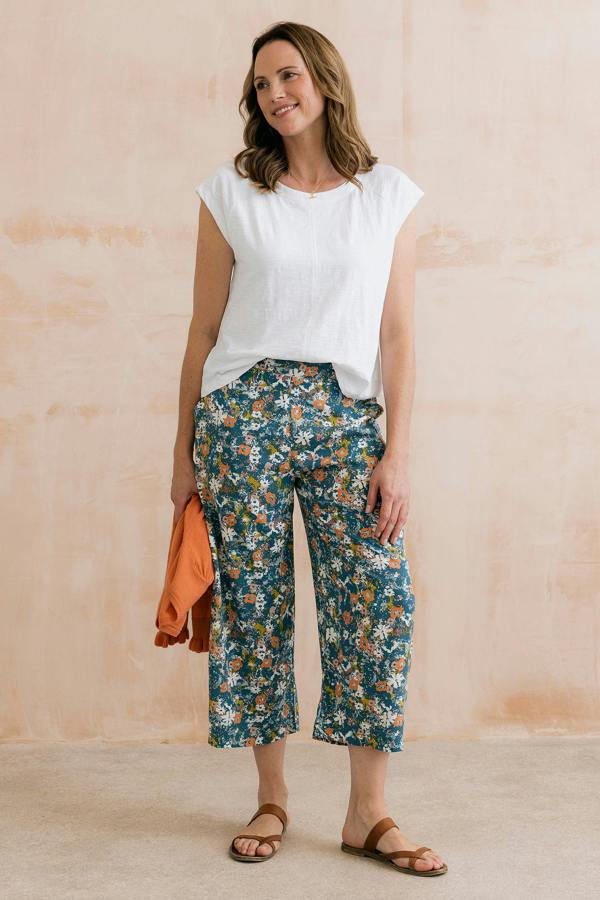Lily & Me Greta Print Cropped Trousers Petrol