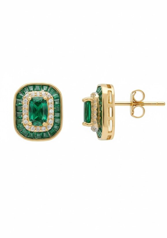 Latelita Great Gatsby Stud Earrings Emerald Gold