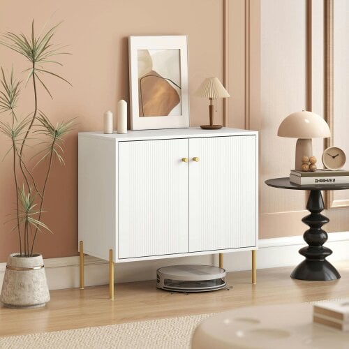 HOMCOM Sideboard Cabinet with Fluted Doors, Kitchen Storage Cabinet, White