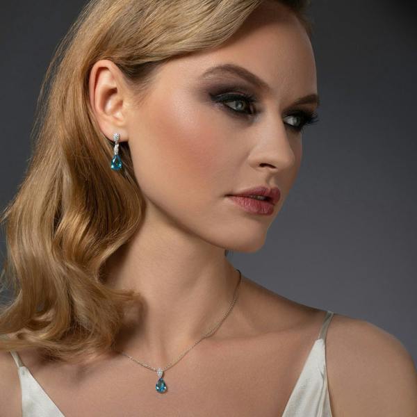 Sterling Silver Light Blue Teardrop Pendant Necklace for Women - namana.london