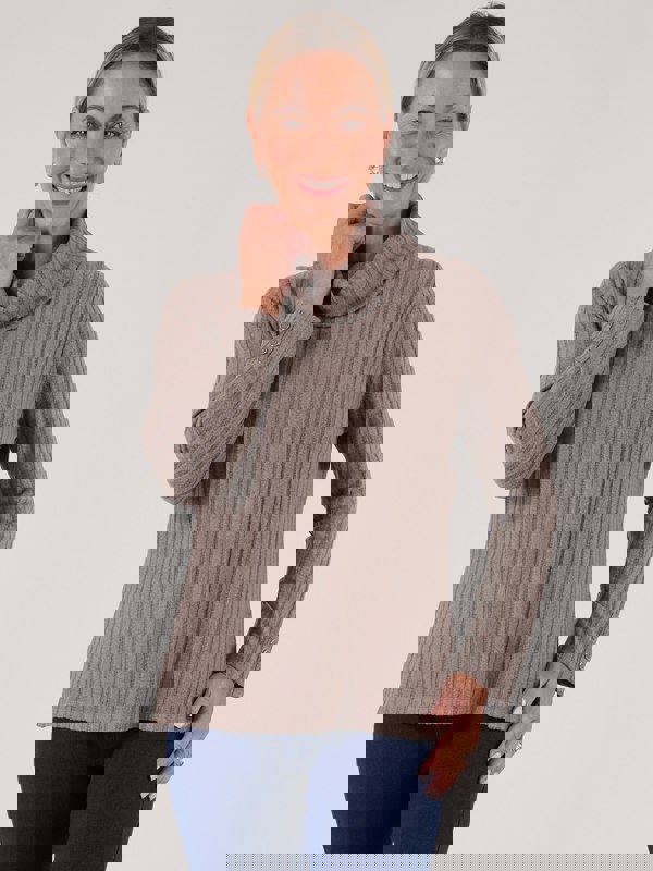 PennyPlain Cowl Neck Cuff Button Top - Latte