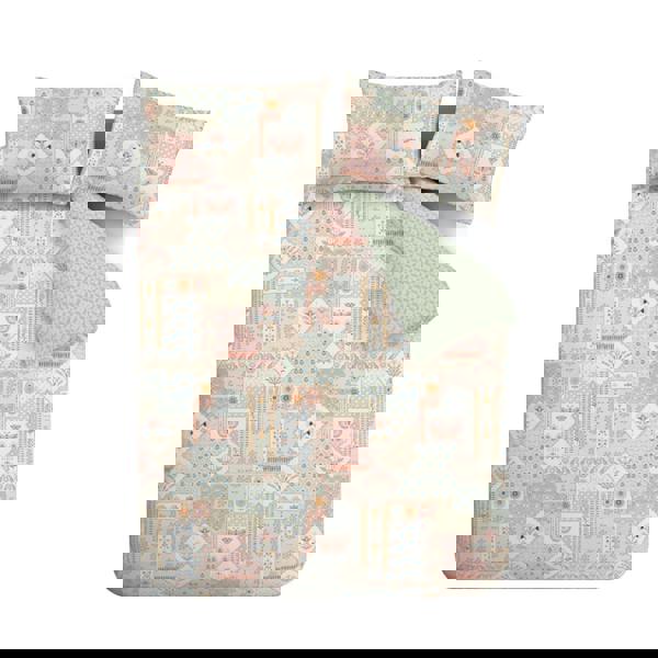 Catherine Lansfield Folk Patchwork Reversible Duvet Cover Set Green