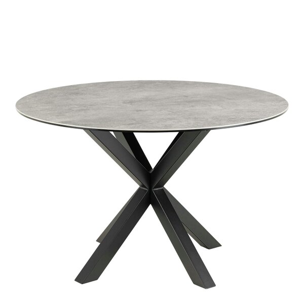 Wyld Haus Perth 119cm Grey Ceramic Round Dining Table Industrial Black Metal Legs