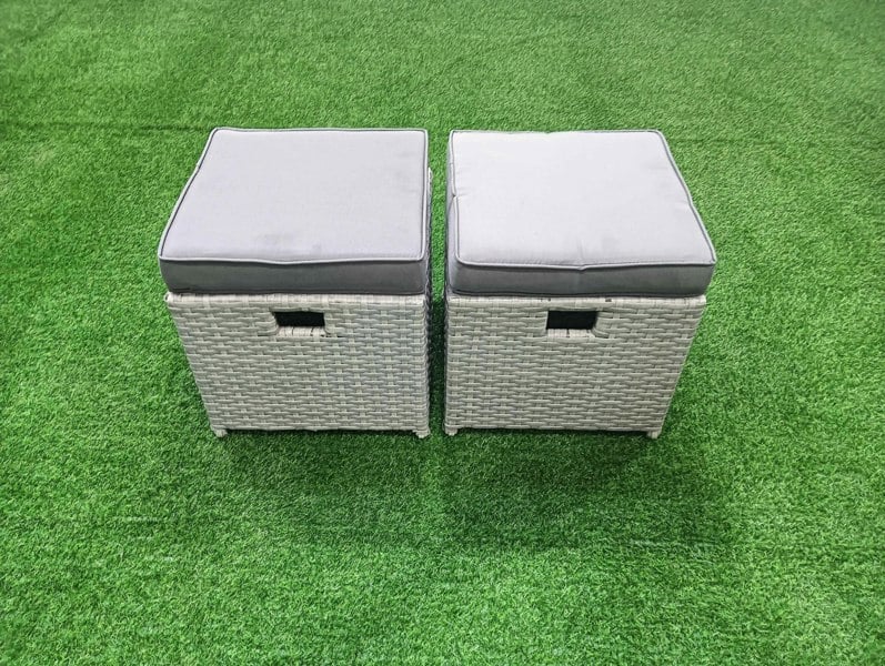 Fimous 6 Seater Rattan Garden Furniture Set with 3 Seater Sofa Chair Square Coffee Table Big Footstool Light Grey Mixed