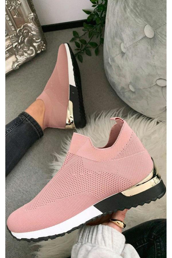 Jessi Slip On Sock Wedge Trainers - Pink