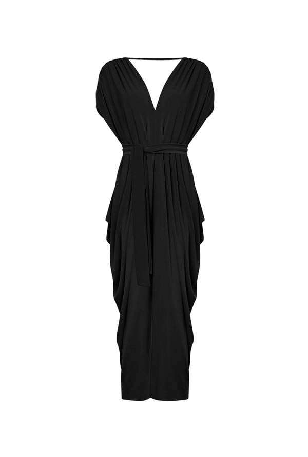 James Lakeland Draped Open-Back Midi Dress – Black