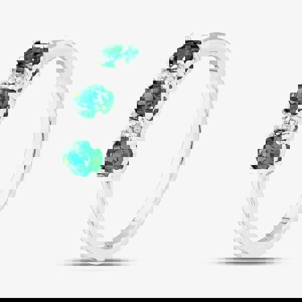 T. H. Baker Sterling Silver Oval & Brilliant Cut Green Cubic Zirconia Three Stone Ring S2225