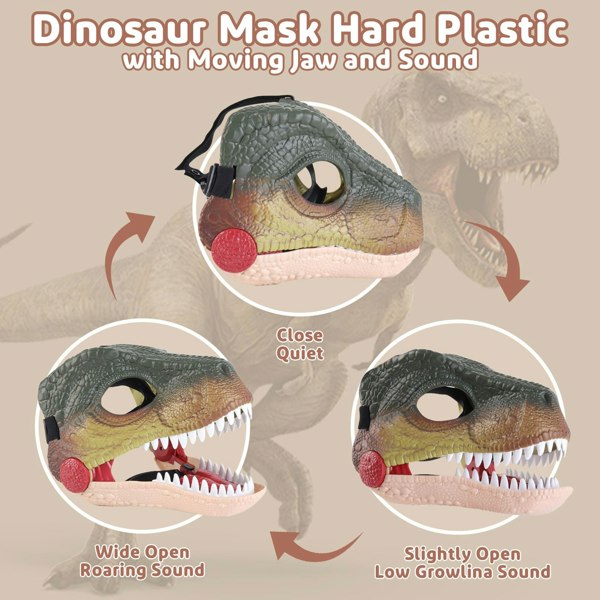 deAO Toys Dinosaur Mask with Moving Jaw & Sound Effects – Velociraptor Costume Mask for Kids & Adults, Perfect for Halloween & Dino Parties