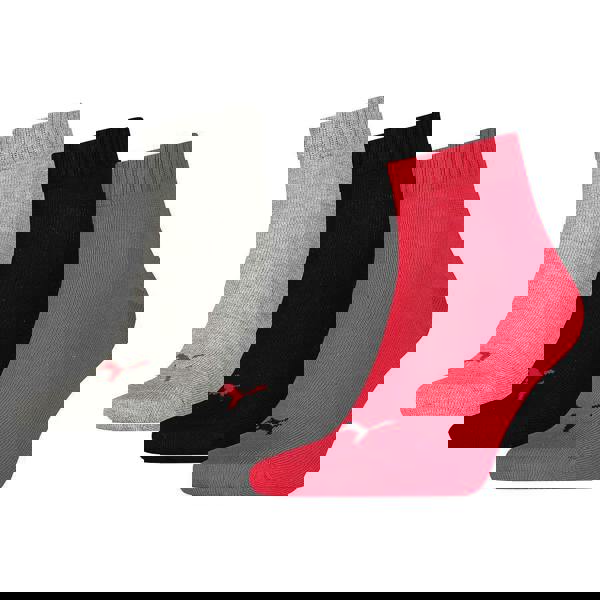 Puma Unisex Adult Quarter Training Ankle Socks (Pack of 3) - Black/Red/Grey - 
