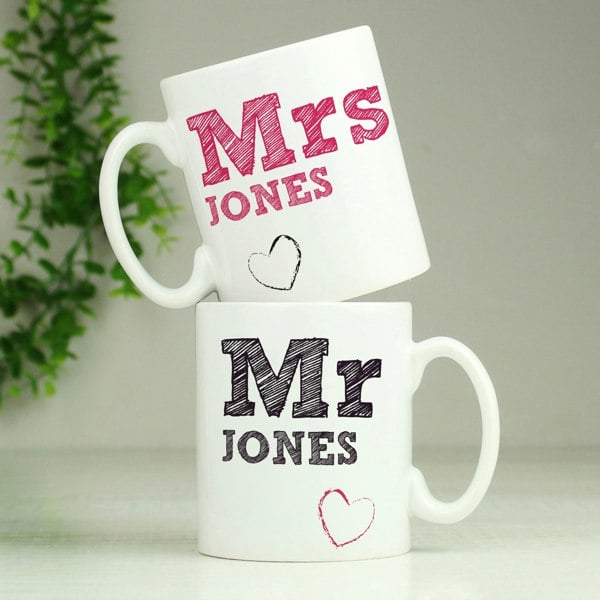 Personalised Memento Company Personalised Mr & Mrs Sketch Mug Set