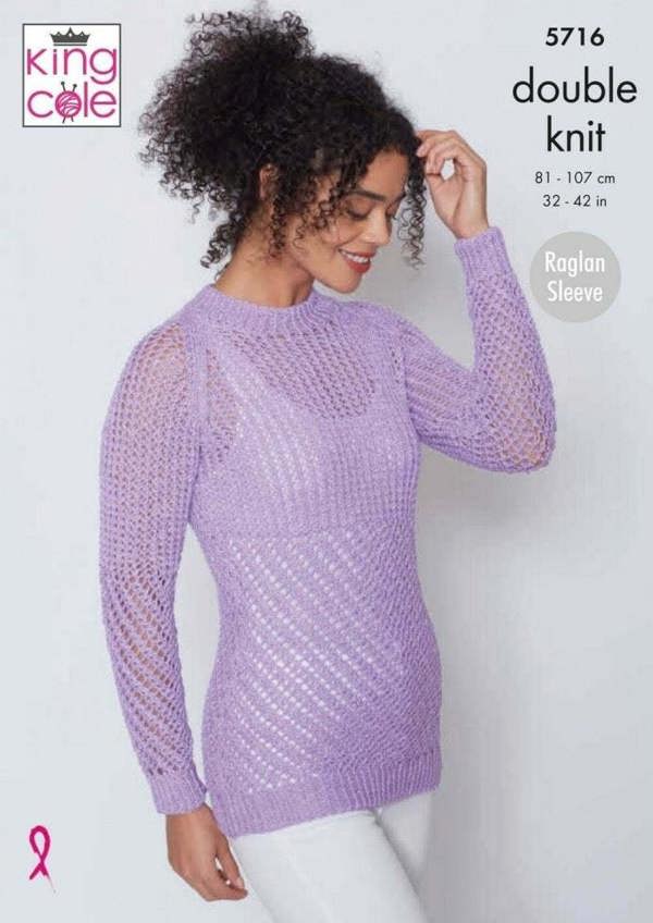 King Cole Cotton Top DK Knitting Pattern 5716, Sweaters for Women, 32 - 42 Inches
