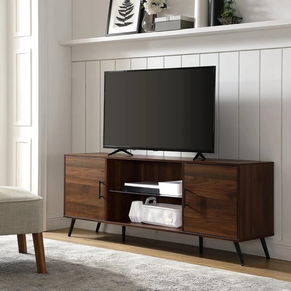Homeology PORTOBELLO Luxury Walnut Dual Compartment Storage 6-Shelf up to 65" Flat Screen TV Cabinet