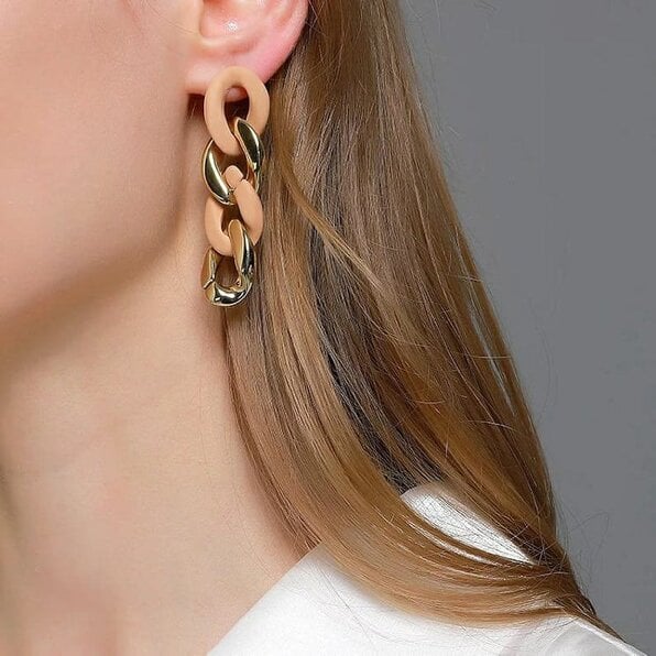 The Colourful Aura Black and Khaki Rubber Chain Tassel Long Drop Punk Dangle Earring