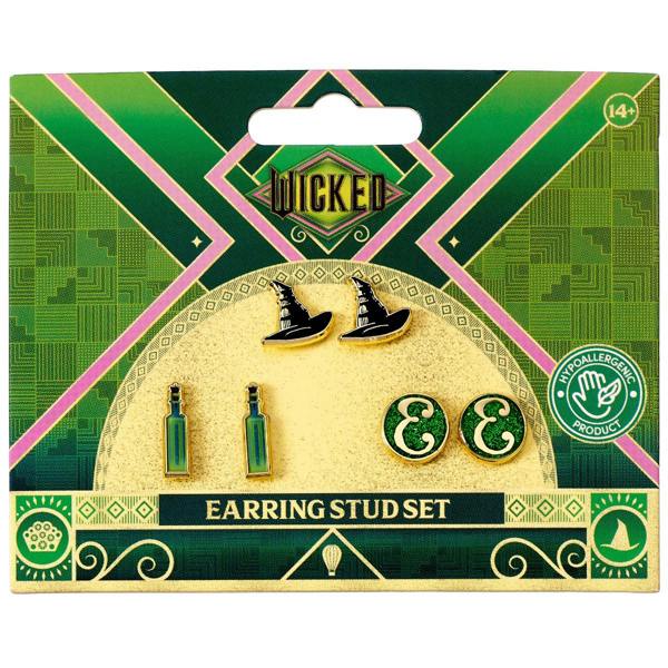 The Carat Shop Wicked Hat, Potion and E logo Stud Earring Set