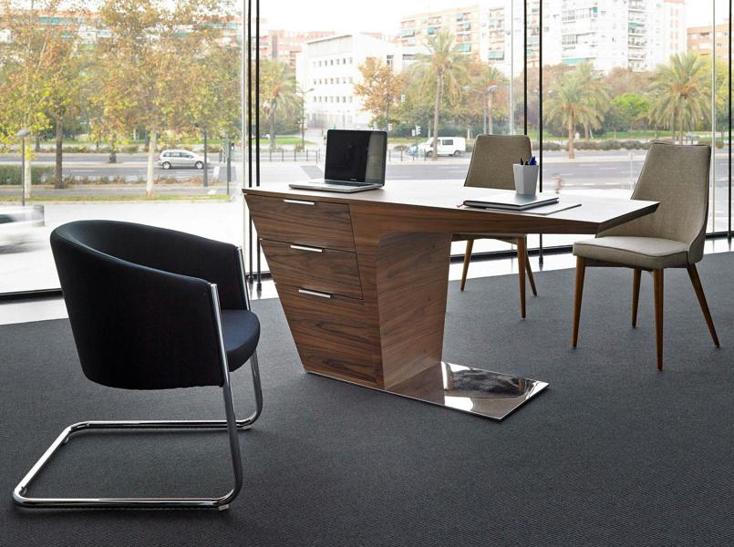 Angel Cerdá Walnut desk with chrome-plated steel base 3012