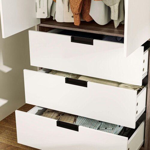 Wyld Haus Coracasa White And Brown 2 Door Wardrobe With Hanging Rail and 3 Drawer Storage Unit