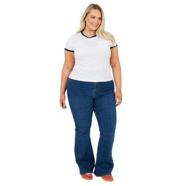 Brave Soul Womens/Ladies Contrast Detail Plus T-Shirt - White/Navy - 
