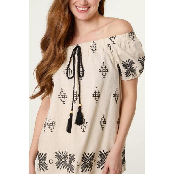 Blue Vanilla Embroidered Bardot Top