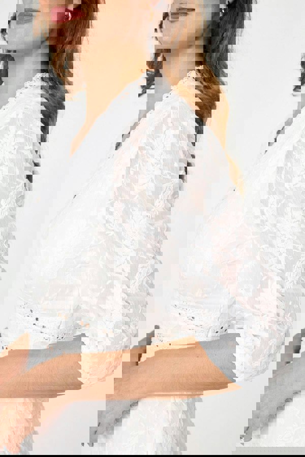 White | Lace 3/4 Sleeve Tiered Midi Dress
