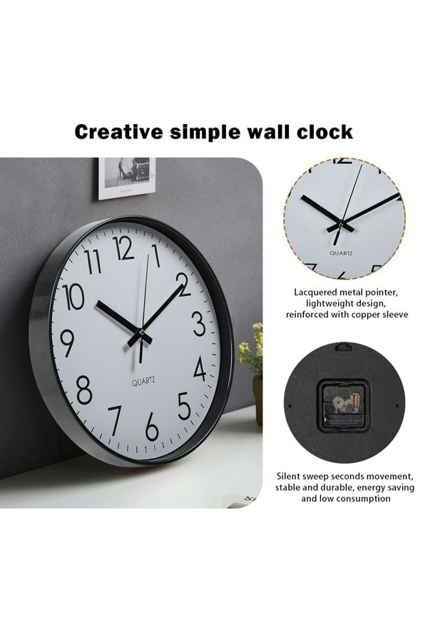 Living and Home 12 Inch Black Non-Ticking Wall Clock