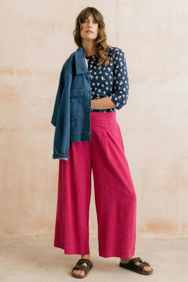 Lily & Me Monica Verbena Print Organic Cotton Jersey Top Navy