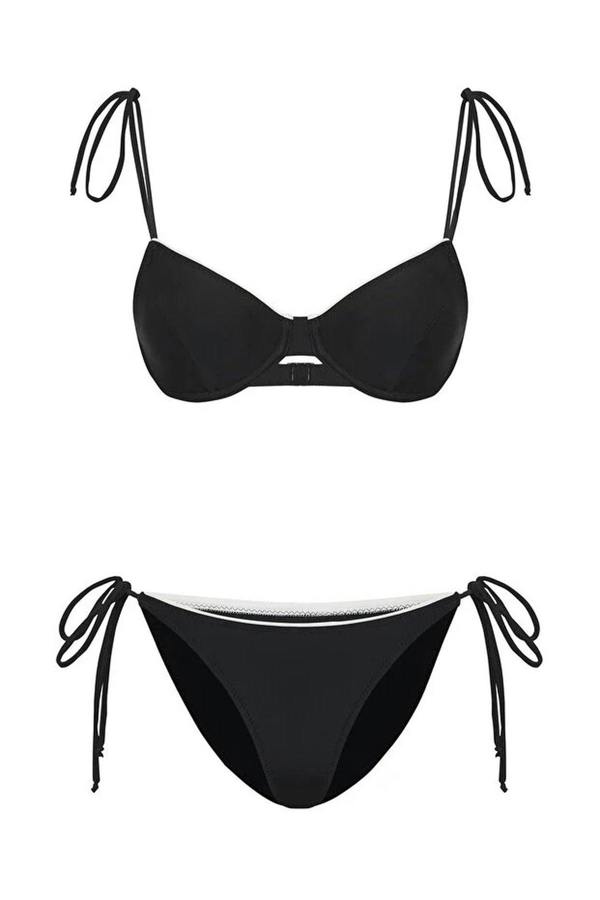 WOVCOR Color Blocking Balconette Padded Brazilian Low Waist Bikini Set