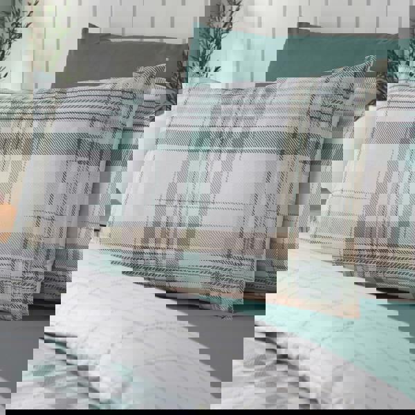 Catherine Lansfield Cartmel Check Reversible Duvet Cover Set Soft Green