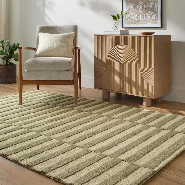 Livabliss Our Pnw Home Idaho-Hand Tufted Green Cream Wool Modern Rug