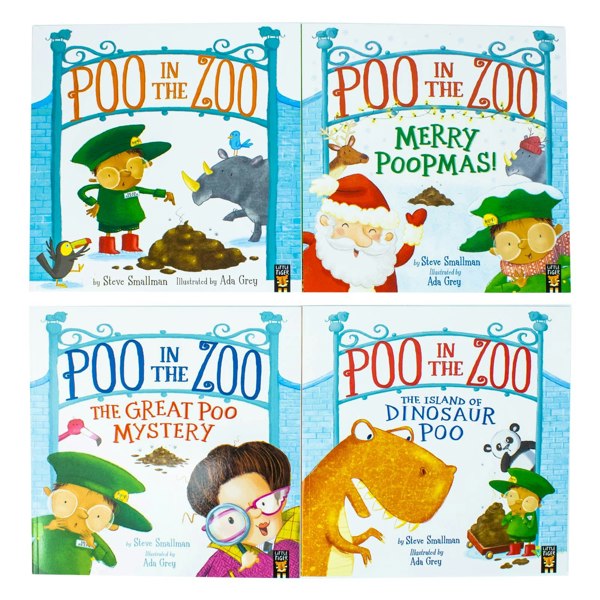 Poo in the Zoo Series 4 Book Set By Smallman & Grey (Poo in the Zoo, Merry Poopmas! & More)