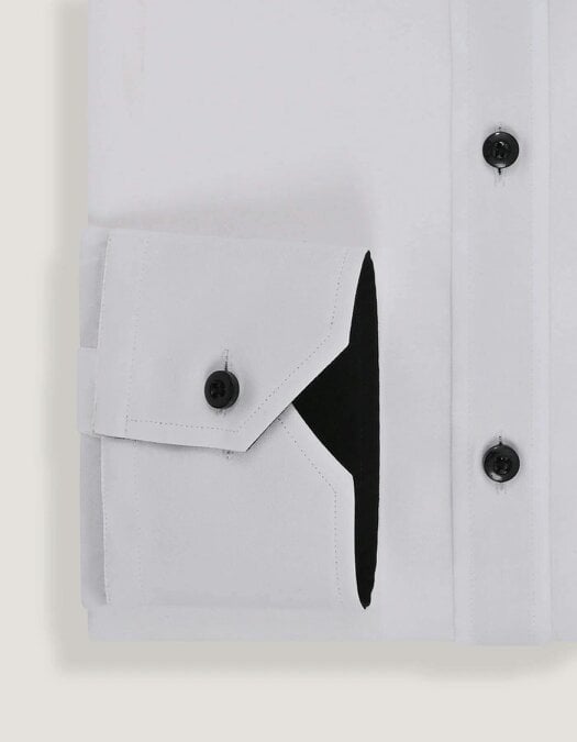 White Cotton Twill Formal Shirt with Black Contrast Trim - Men's Smart Shirt