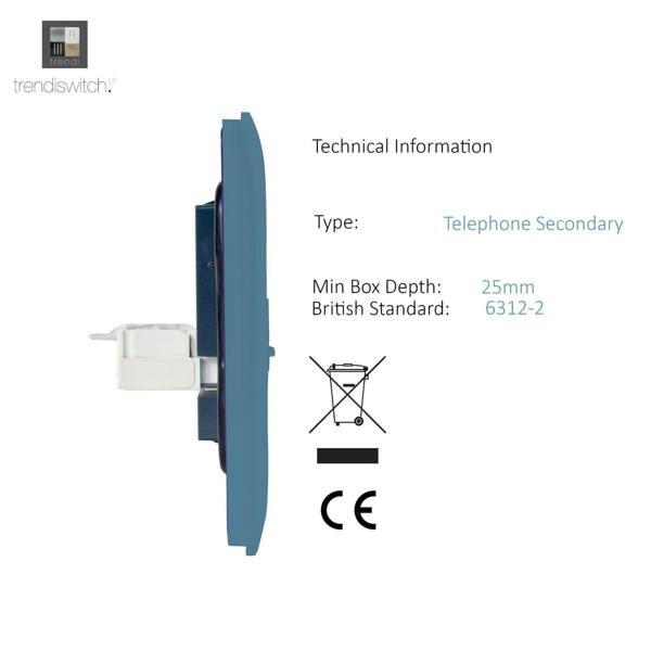 Trendi Switch 2 Gang Cat 3 Telephone Slave Socket in Sky Blue